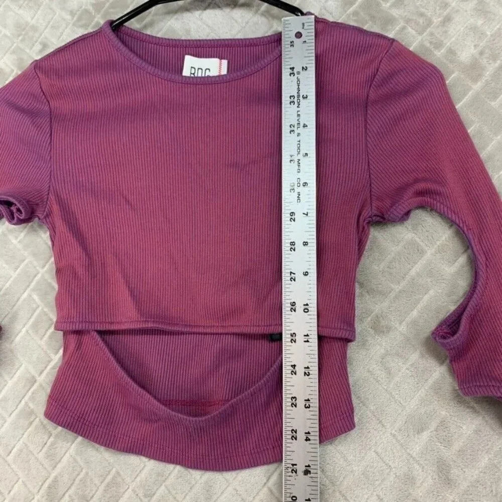 BDG Womans Small Crop Top Purple Long Sleeve Keyhole Open Barbie Clubbing Rave